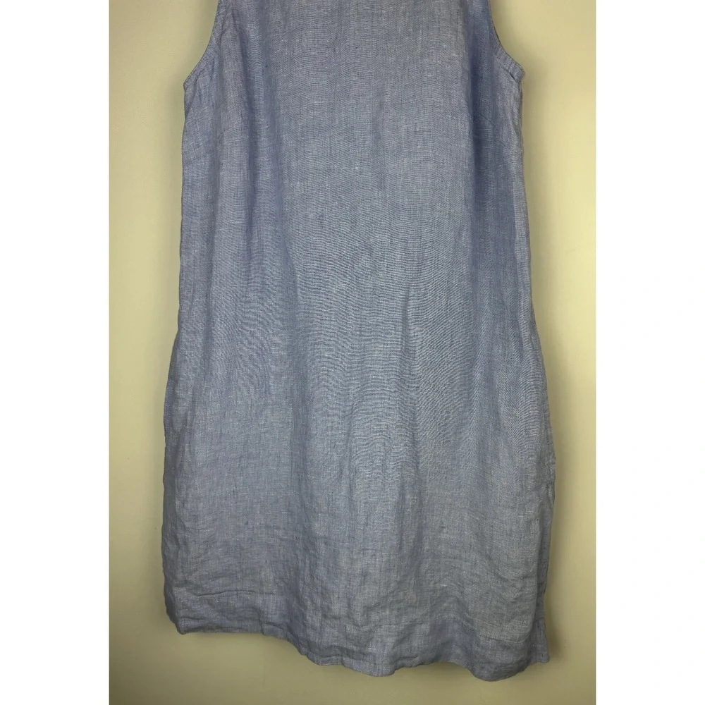 J.crew 100% Linen Button Back Shift Dress in Beauchamps J2466 Blue Size XS - Picture 4 of 12